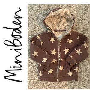 Mini Boden Brown & Tan Star Sherpa Lined Jacket